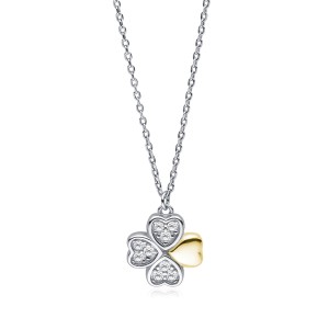 Lantisor argint placat partial cu aur galben trifoi cu 4 foi cu pietre DiAmanti Z1725NGR-DIA (Argint 925‰ 2,7 g.)